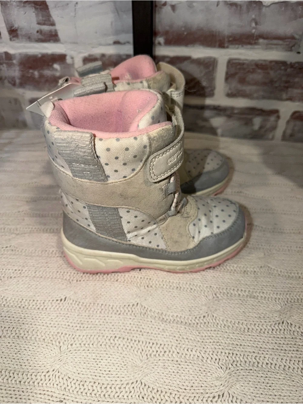 Carter's Gray, Cream & Pink Kids Polka Dot Boots